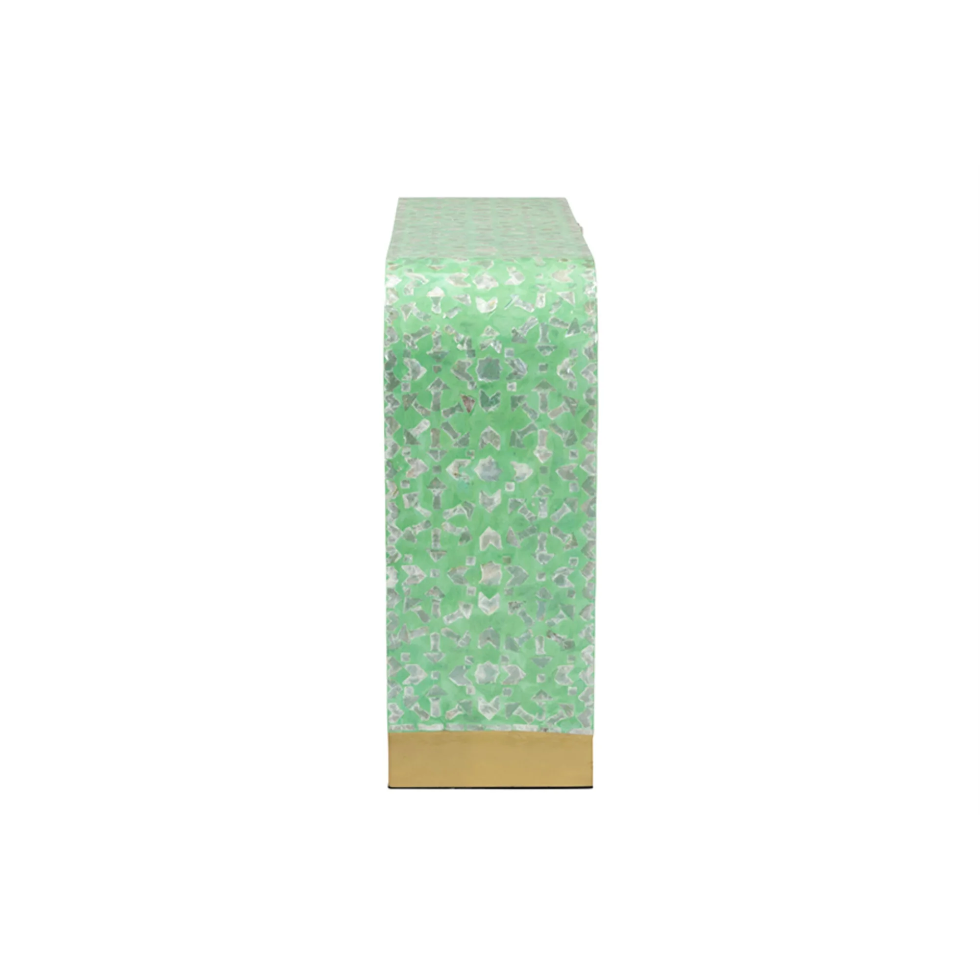Baxton Studio Didrika Wood & Mother of Pearl Console Table in Seafoam Green