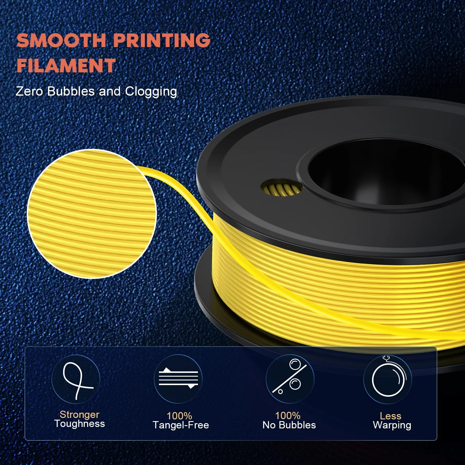 3D Printer Filament PLA 1.75mm, Dimensional Accuracy ±0.02mm, Neatly Wound Filament Bundle, Filiment Vacuum Pack 1.25KG, 5 Colors, 0.25kg Spool, 5 Packs, Orange+ Green+Blue+Purple+Yellow