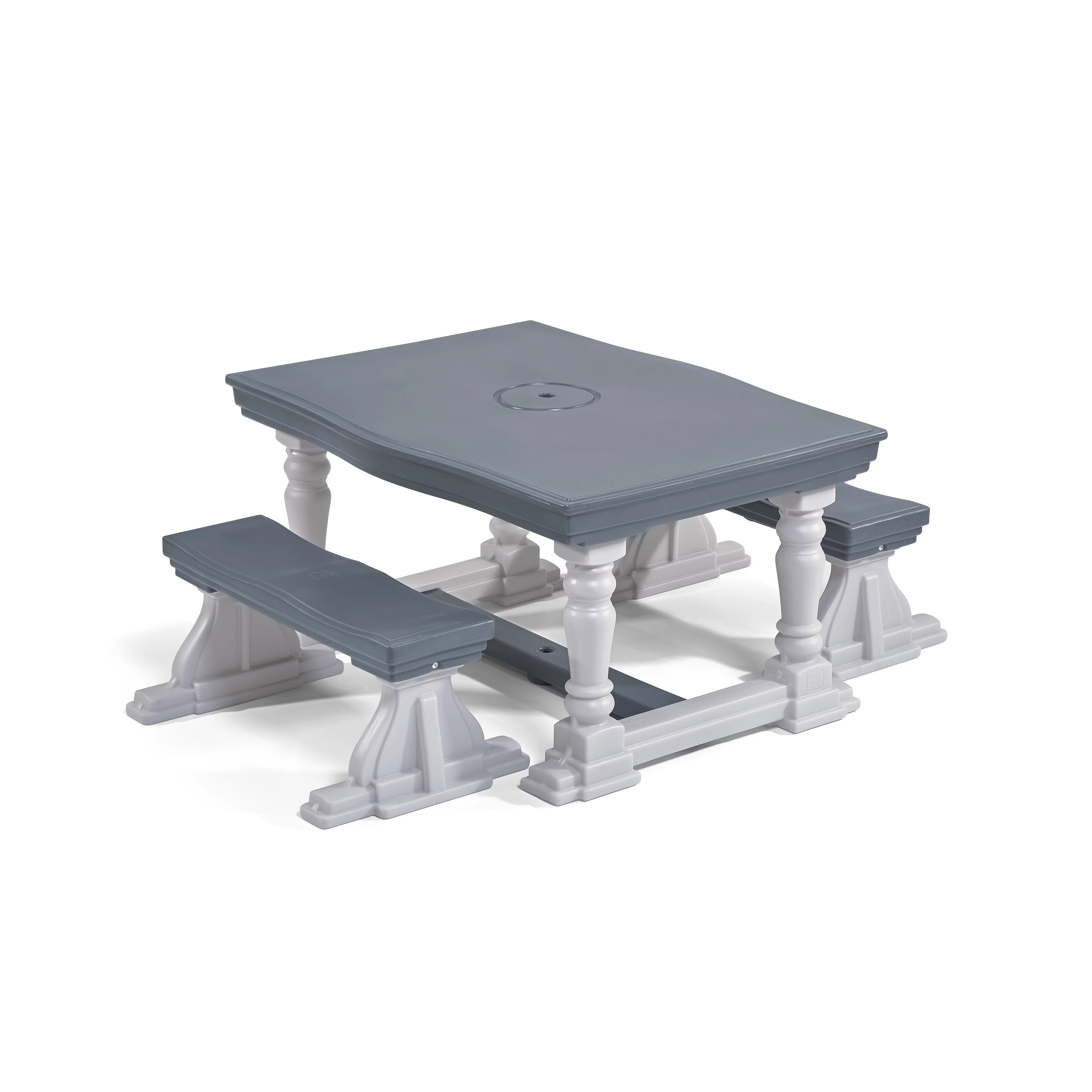 Step2 3-Piece Gray Farmhouse Table And Bench Set Seats Four Children