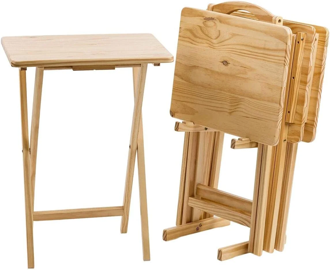 xrboomlife MFS Basics Classic TV Dinner/Snack 4 Table Set with Holder - Natural