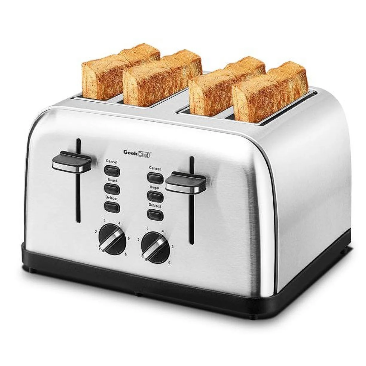 Risewill Extra Wide Slots Four Slice Toaster, Bagel/Defrost/Cancel Function 6 Browning Settings Auto Pop-up Removable Crumb Tray (4-slice), Stainless Steel