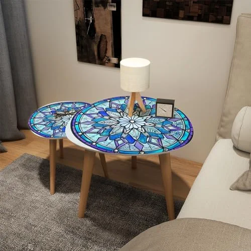 CHGBVC Small Coffee Nesting  Abstract Stained Glass Mosaic red  Triangle End  Center   Modern   Room Bedroom Balcony