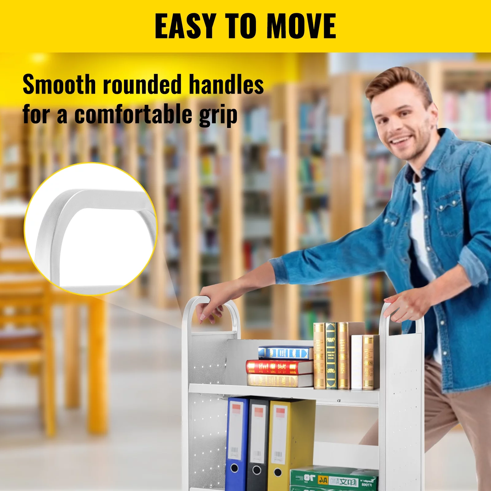 BENTISM Book Cart Library Cart 200 lbs Capacity with V-Shaped Shelves in White