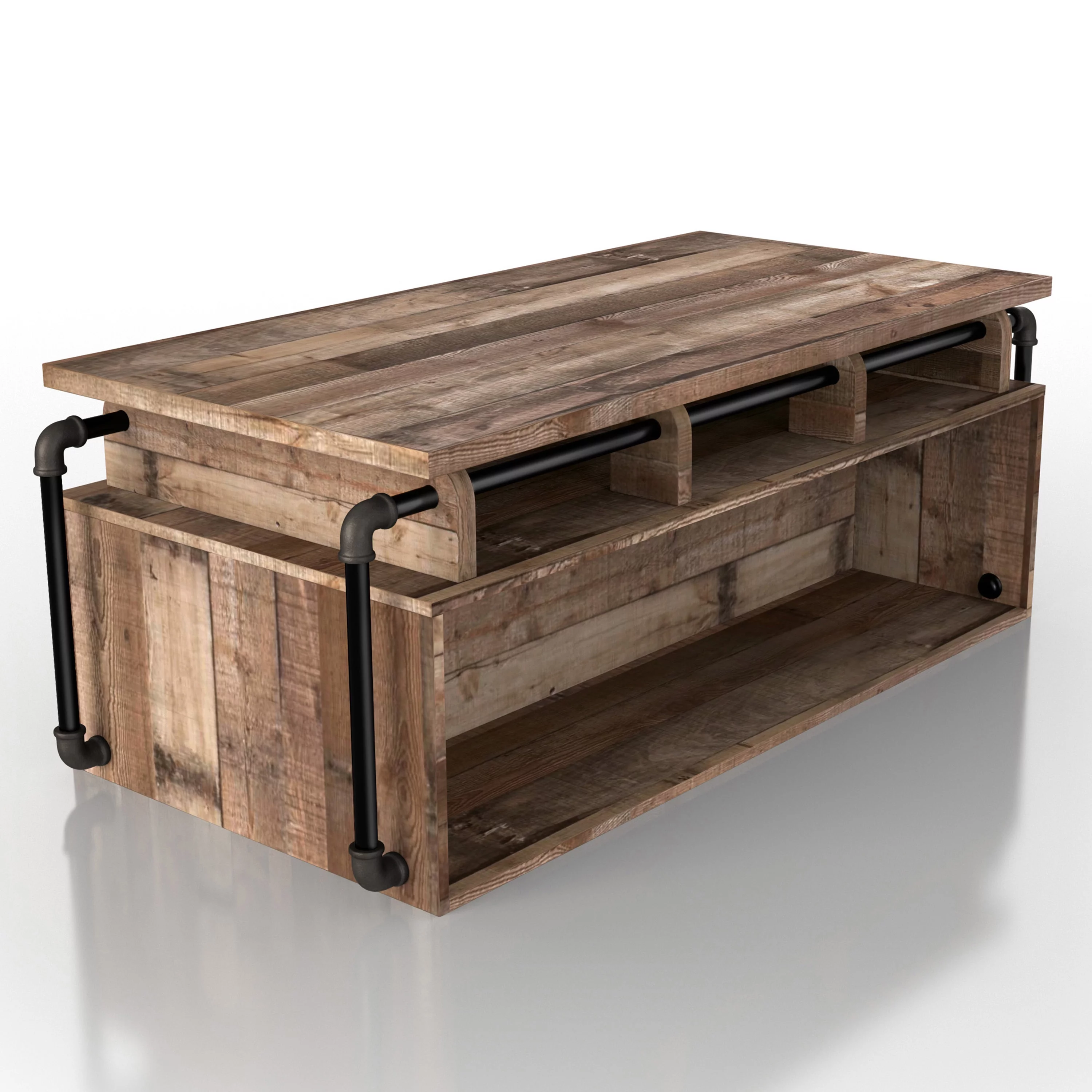 Furniture of America Junis Industrial Wood and Metal Lift Top Coffee Table, Reclaimed Barnwood