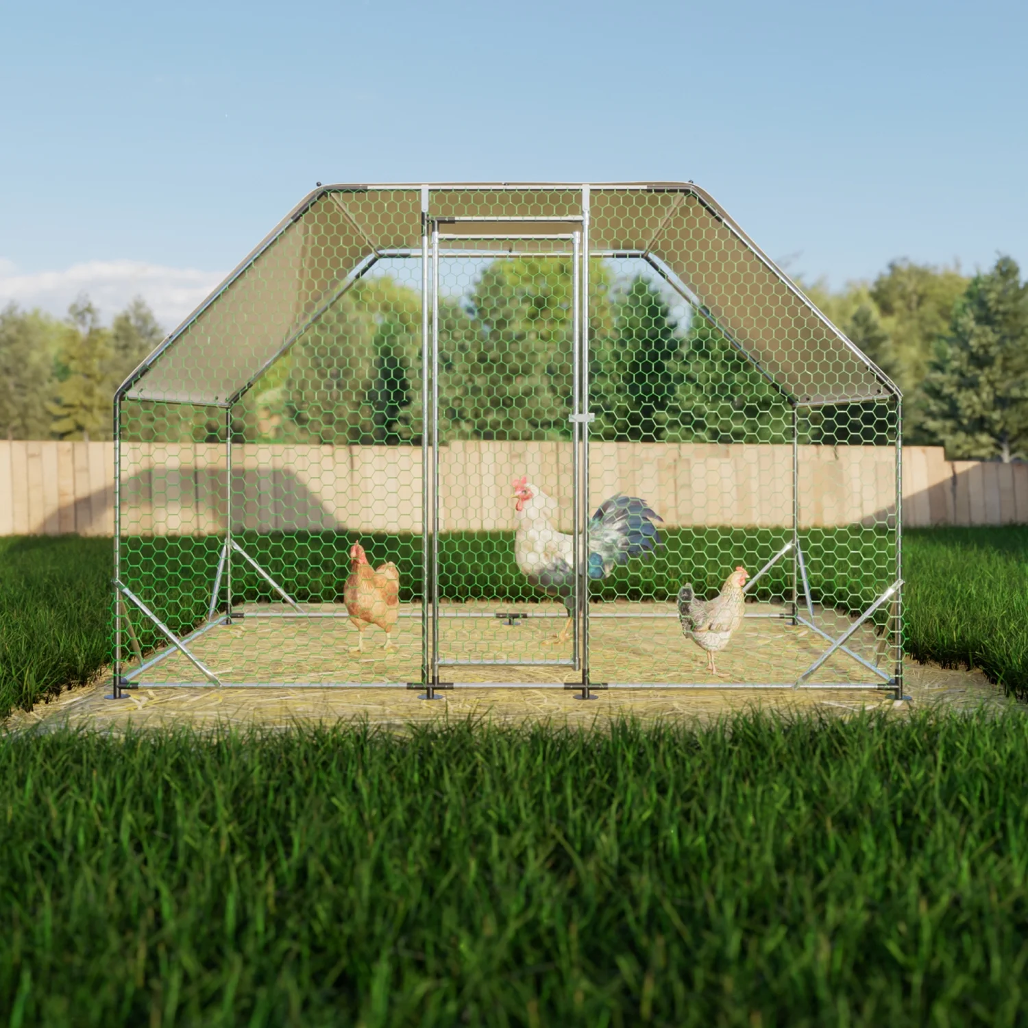 JHOOTUUO Metal Large  Coop Walk-in Poultry Cage Run  Shaped with Waterproof 9.94‘L x 6.46‘W x 6.36‘ft