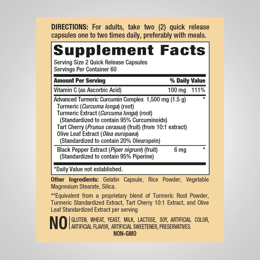 Turmeric Curcumin with Black Pepper 1500mg | 120 Capsules | Advanced Complex Supplement | Non-GMO, Gluten Free | By Piping Rock