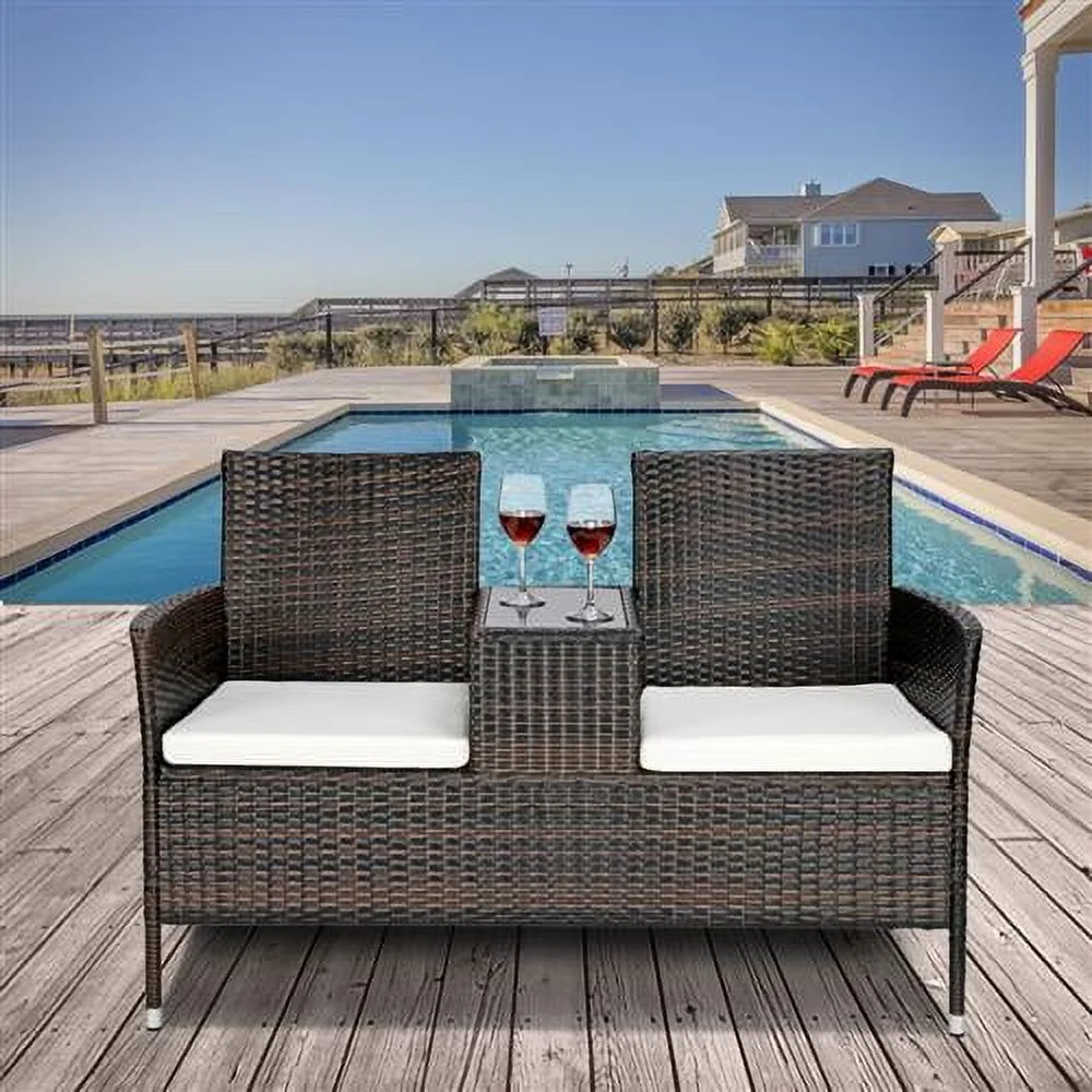 BaytoCare Patio Home Rattan Chat Set, Brown Gradient