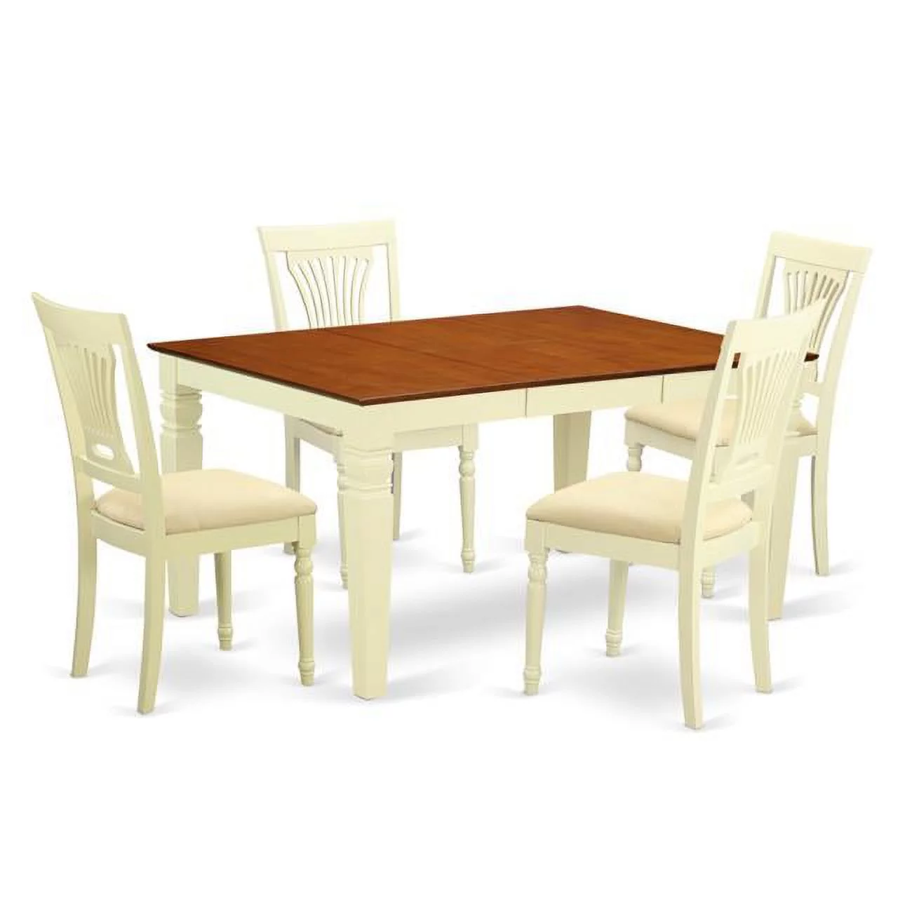 East West Furniture  Kitchen Set with a Single Weston Dining Room Table & 4 Microfiber Upholstery Kitchen Area Chairs, Buttermilk & Cherry - 5 Piece