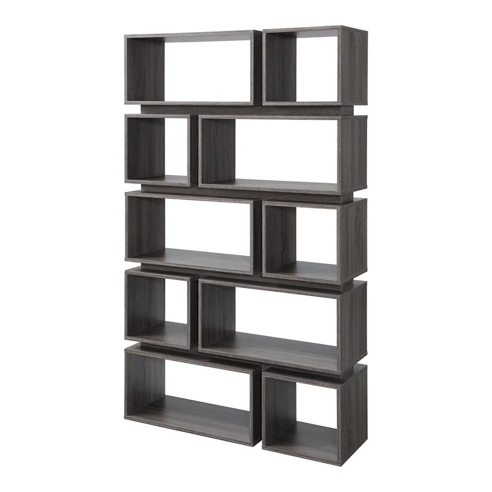 Bowery Hill Geometric Wood Bookcase in Distressed Gray