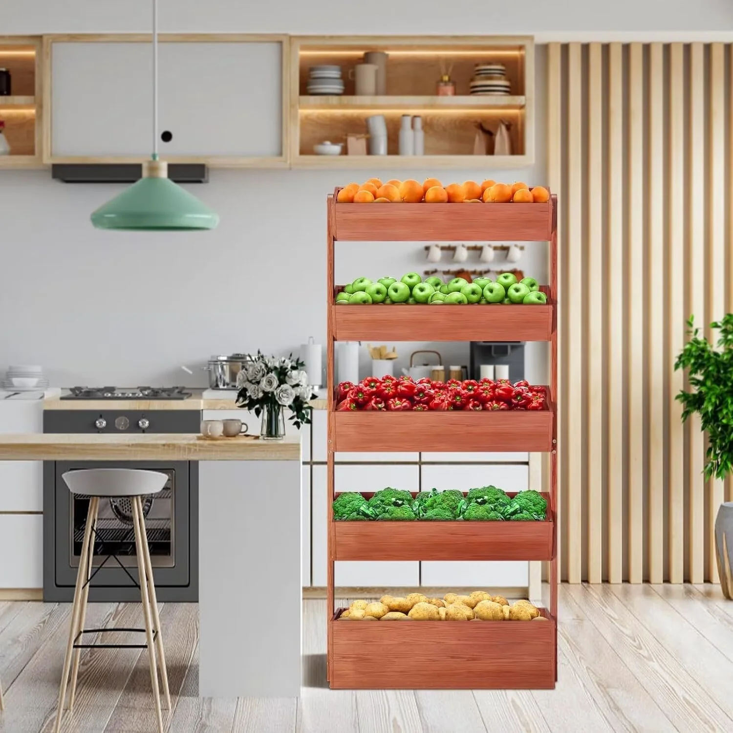 MOPHOTO 5-Tier Vertical Freestanding Wood Plant Stand Flower Rack, Wooden Raised Garden Bed, Wood Planting Container, Planter Box Herbs Vegetable Flowers Growing Box, Outdoor Indoor Patio Balcony