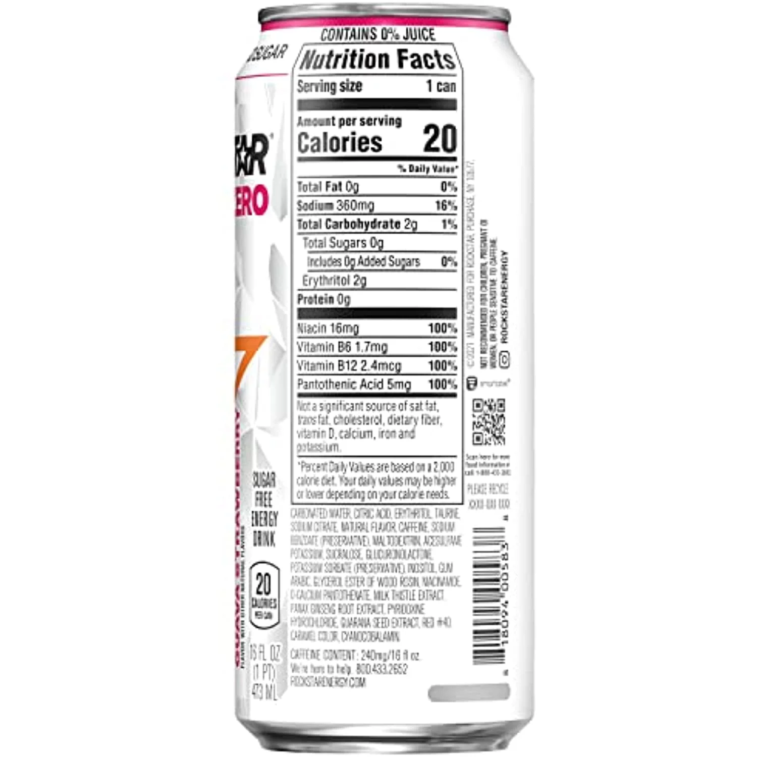 Rockstar Energy Drink Pure Zero Tangerine Mango Guava Strawberry (Packaging May Vary), 192 Fl Oz, Pack Of 12