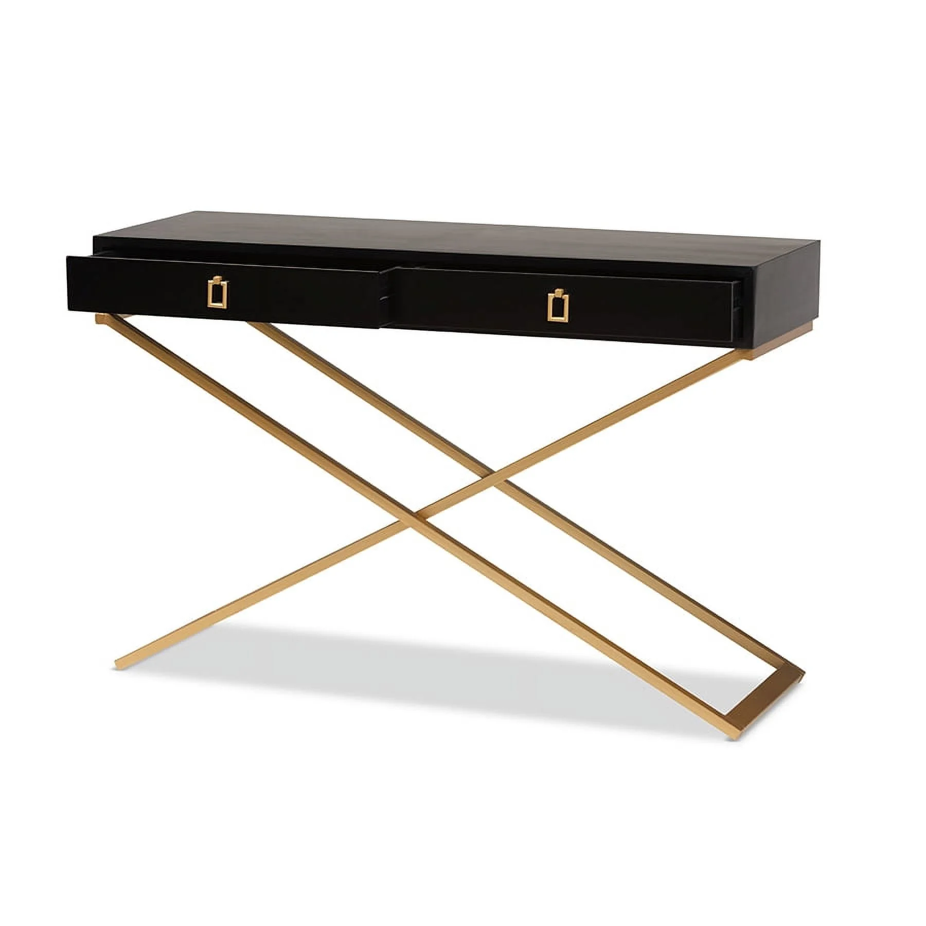 Baxton Studio Madan Modern and Contemporary Black Finished Wood and Gold Metal 2-Drawer Console Table