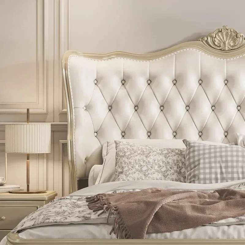 American solid wood master bedroom 1.8m European high-end French double wedding leather light luxury modern Bed