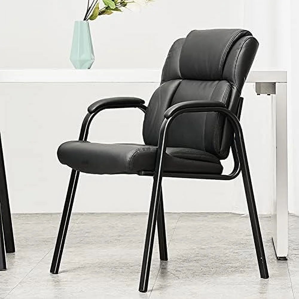 Leather Guest Chair with Padded Arm Rest for Reception Meeting Conference and Waiting Room Side Office Home Black 2 Pack