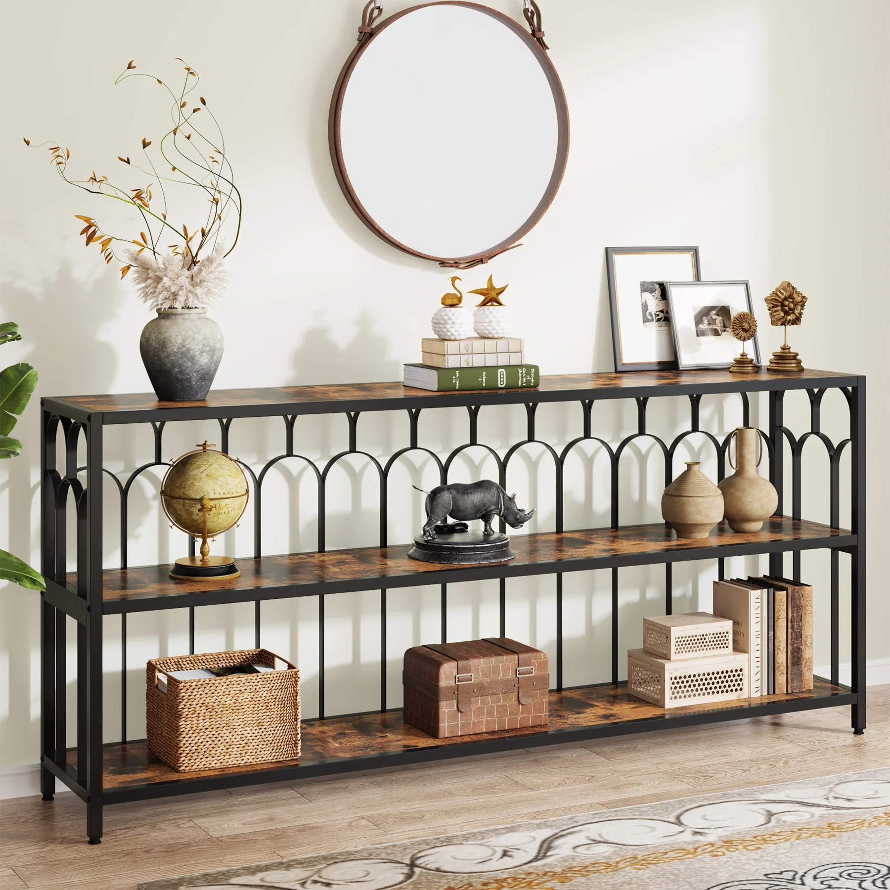 Tribesigns Long Console Table with Storage Shelves , 71 in. Industrial 3-Tier Sofa Table Narrow Foyer Table for Living Room, Hallway