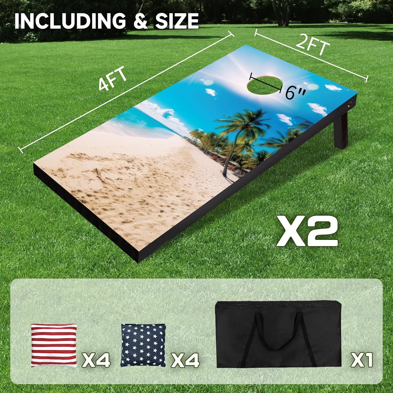 Cornhole Board Set 4x2 Regulation Size Cornhole Set with Carrying Bags & 8 Bean Bags Corn Hole Boards Bean Toss Game for Adults Family Outdoor Lawn Outside Backyard Games