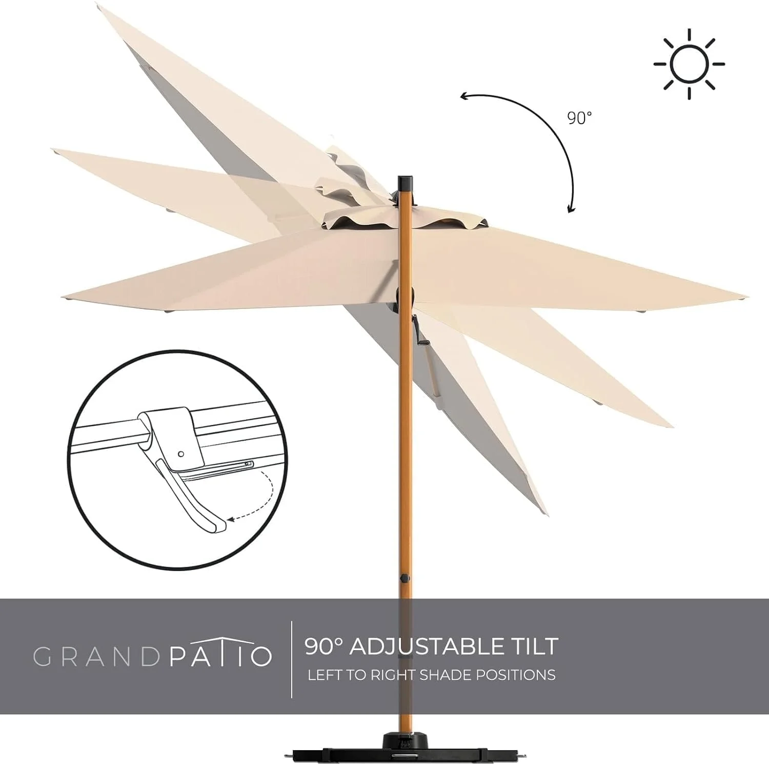 Grand Patio 10-Ft Offset Patio Umbrella, Cantilever Umbrella with Crank & Dual Tilt, Faux Wood Grain Aluminum Large Umbrella, Champagne