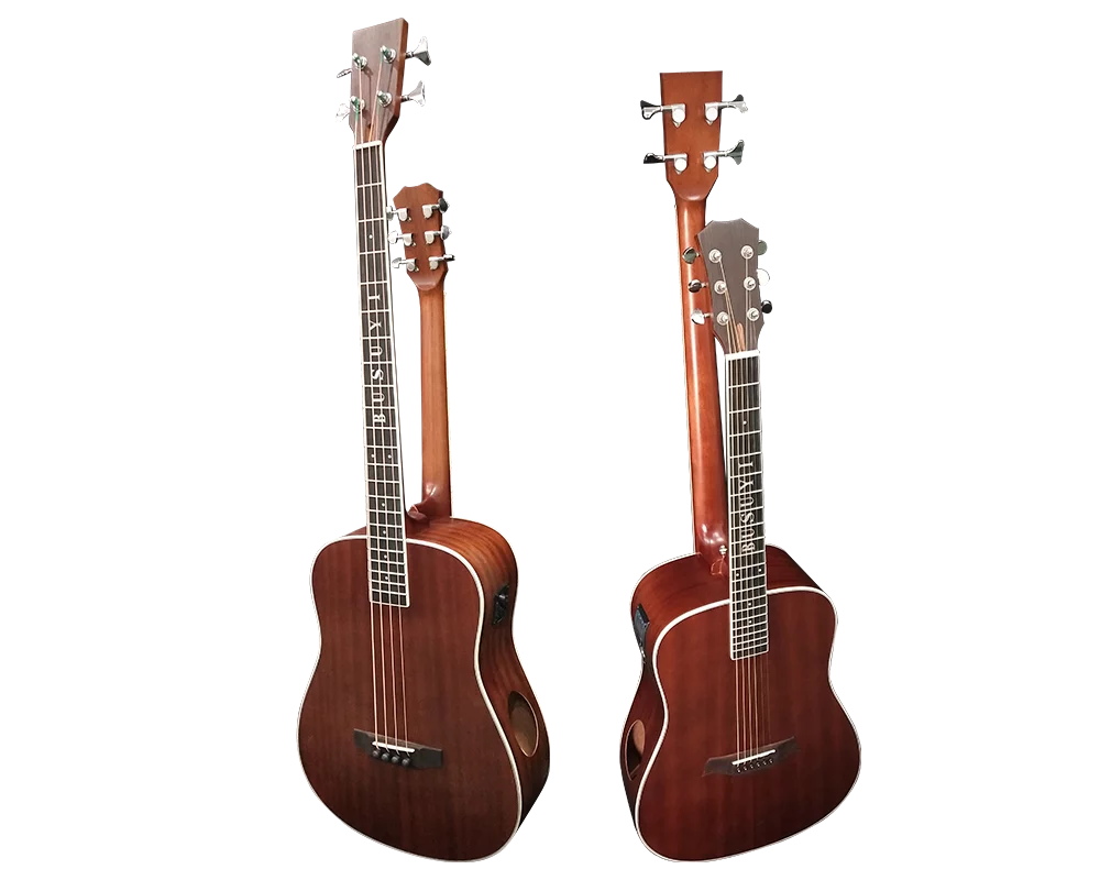 Busuyi Acoustic Electric Guitar 4 String Bass 6 String Lead Acoustic, Travel Acoustic Guitar with Classical Metal Heel 41 inch Bass Guitar, 39inch Acoustic, Double Neck Guitar (Brown)  All Levels