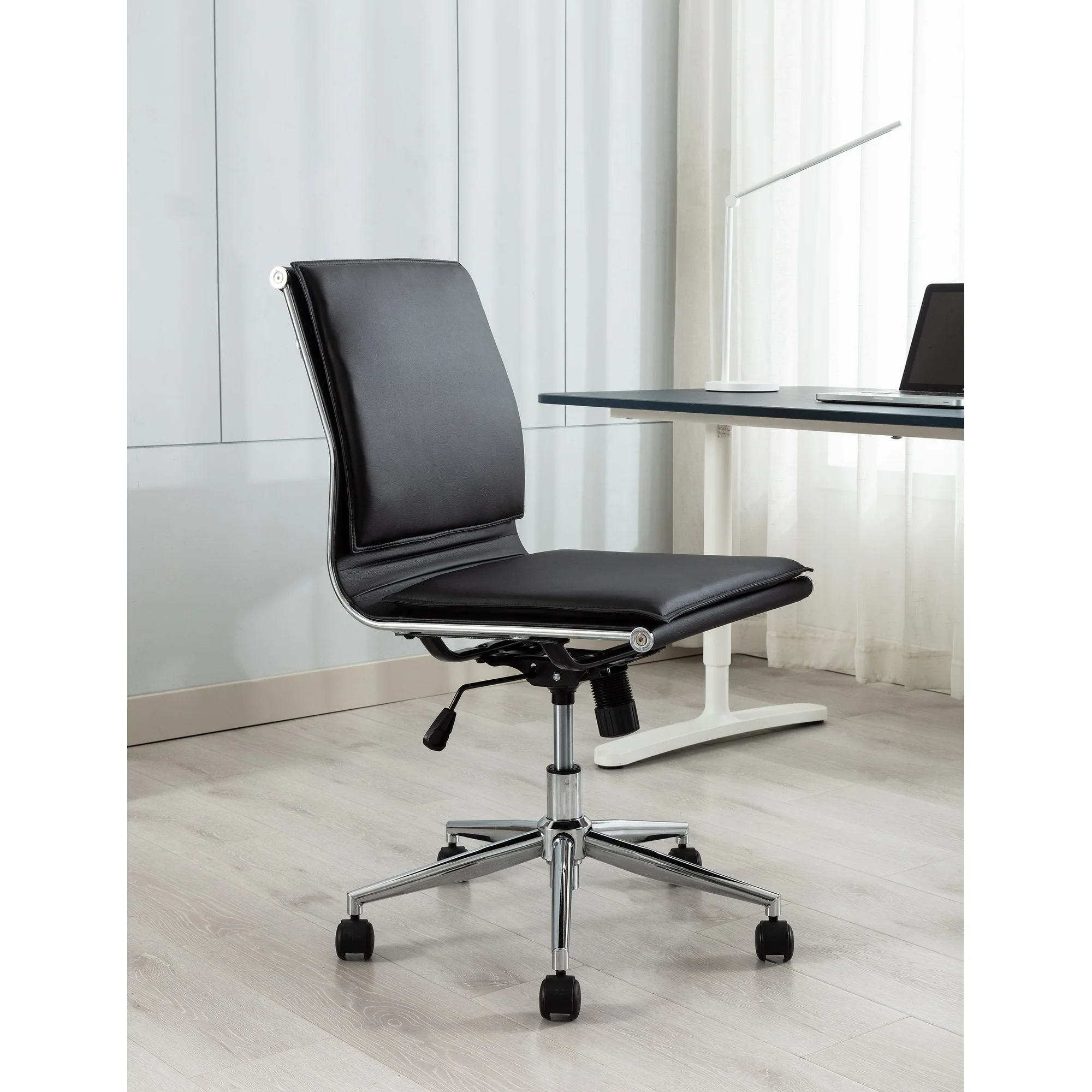 Porthos Home  Trent PU Leather Armless Office Chair, Adjustable Seat Grey