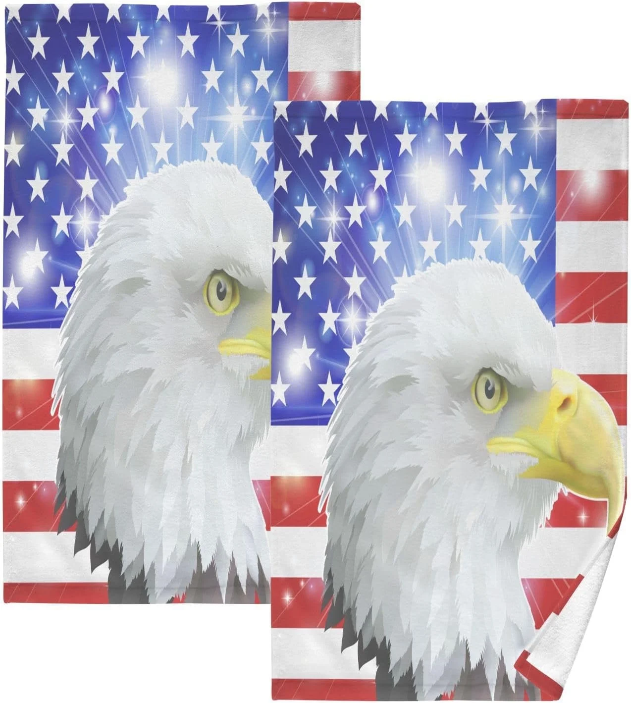 Hidove American Flag Hand Towels Set of 2, Highly Absorbent Soft Cotton Face Towels Bathroom Decorative Towel for Beach Gym Spa Shower, 16x28In