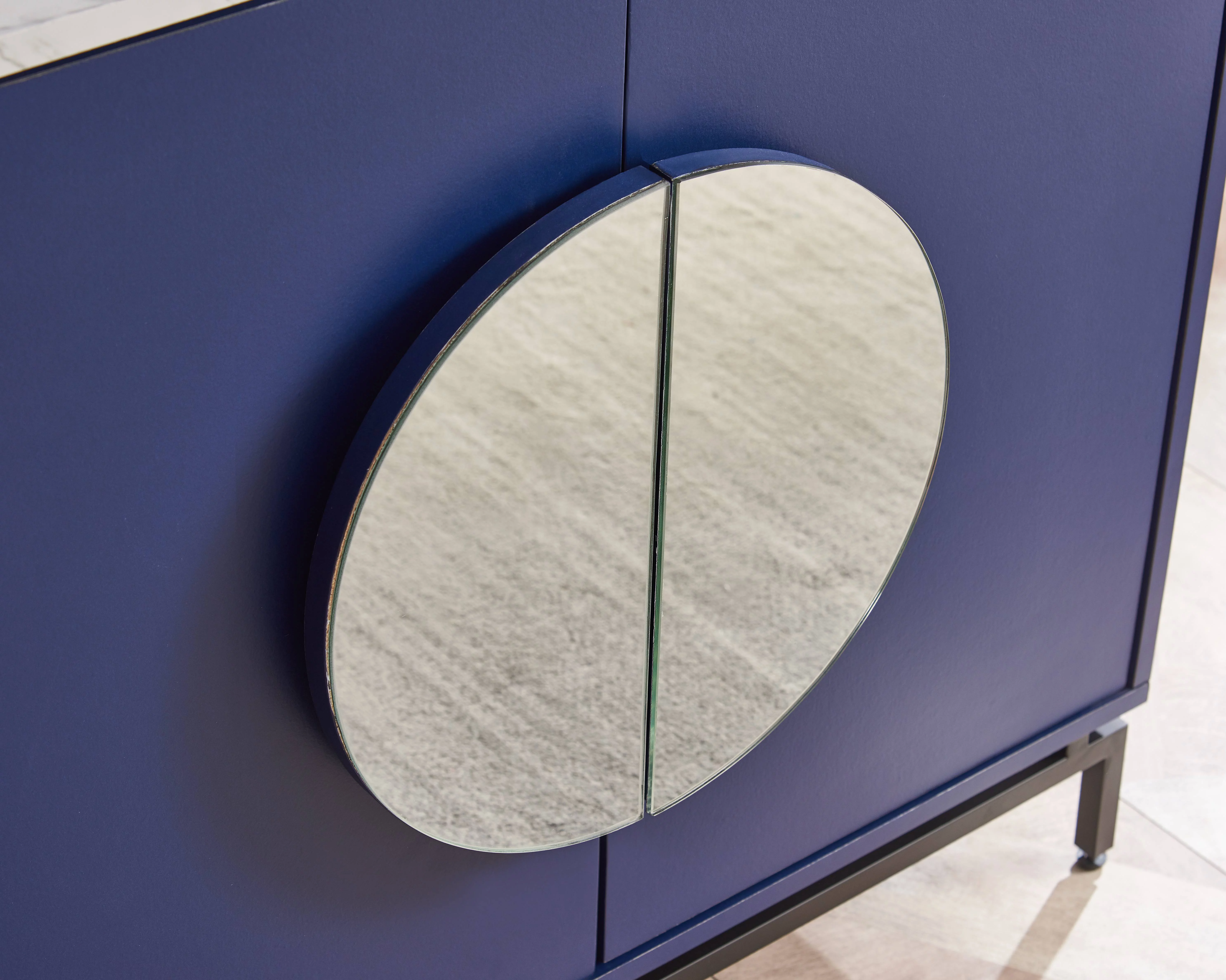 Home Source Blue Console Bar Cabinet with Half Moon Handles