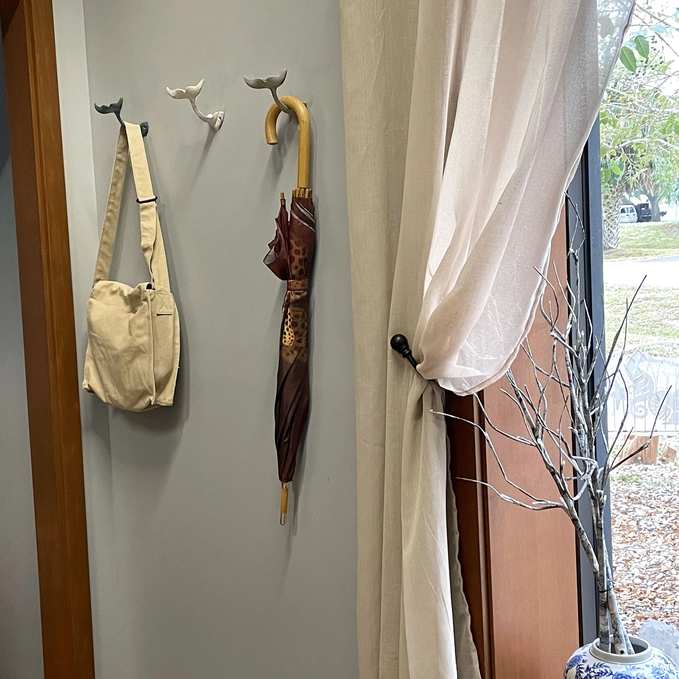 Zeckos Set of 3 Cast Iron Nautical Whale Tale Wall Hooks