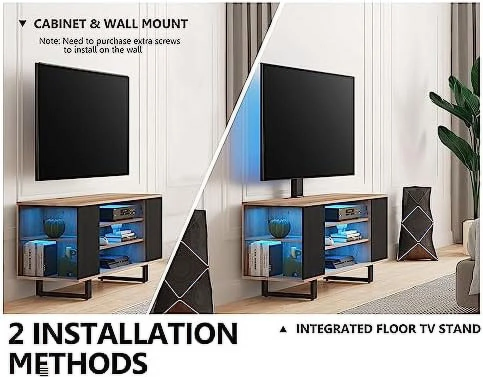 GVJMTKP TV Stand with Mount for 32-70 inch TVs LED Light Entertainment Center with Wood Console  Swivel Floor TV Stand Mount with Light for Living Room  Bedroom (Walnut  Holds 88lbs)