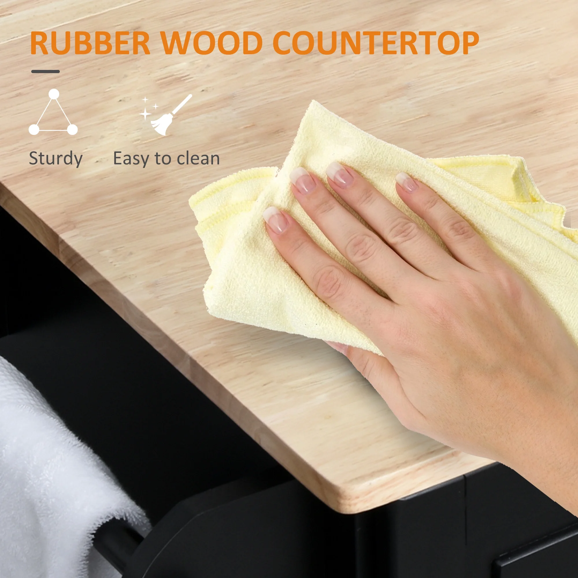 Homiyad Mobile Kitchen Island with Drop Leaf, Storage Trolley Cart on Wheels, Towel/Spice Rack, 3 Drawers, 2-Door Cabinet, Black