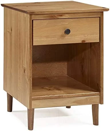 Mid-Century Modern 1 Drawer Wooden Bedside Nightstand in Caramel