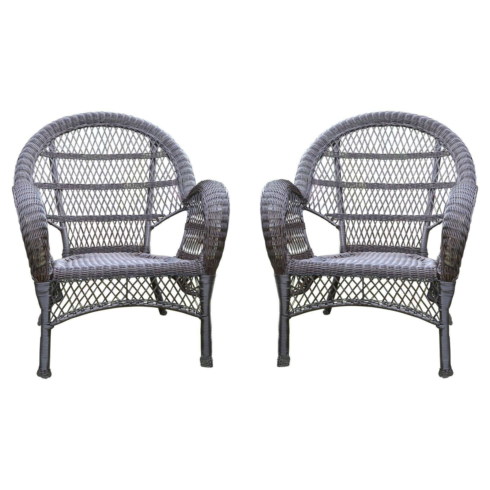 Jeco Wicker Chair in Espresso with Red Cushion (Set of 4)