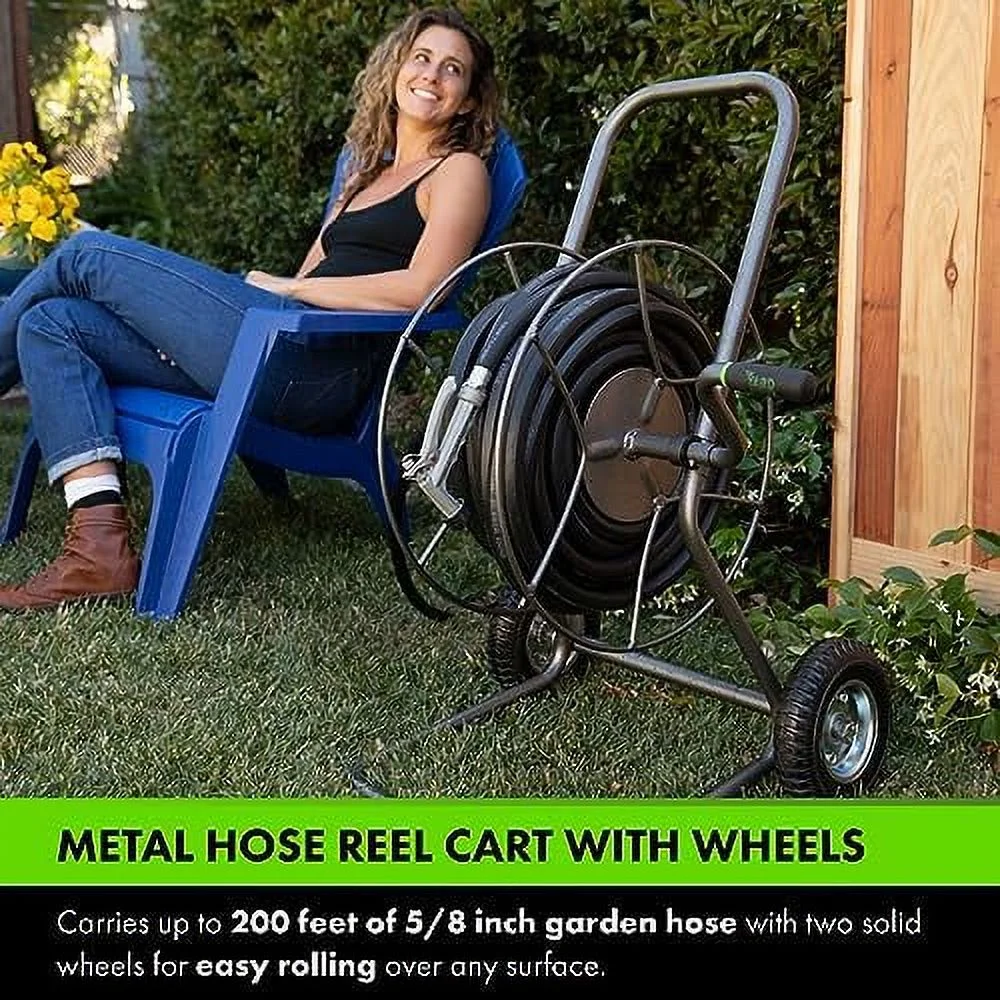 Yard Butler Hose Reel Cart With Wheels Heavy Duty 200 Foot Metal Hose Reel Suitable For Gardens, Lawns And Outdoor - IHT-2EZ