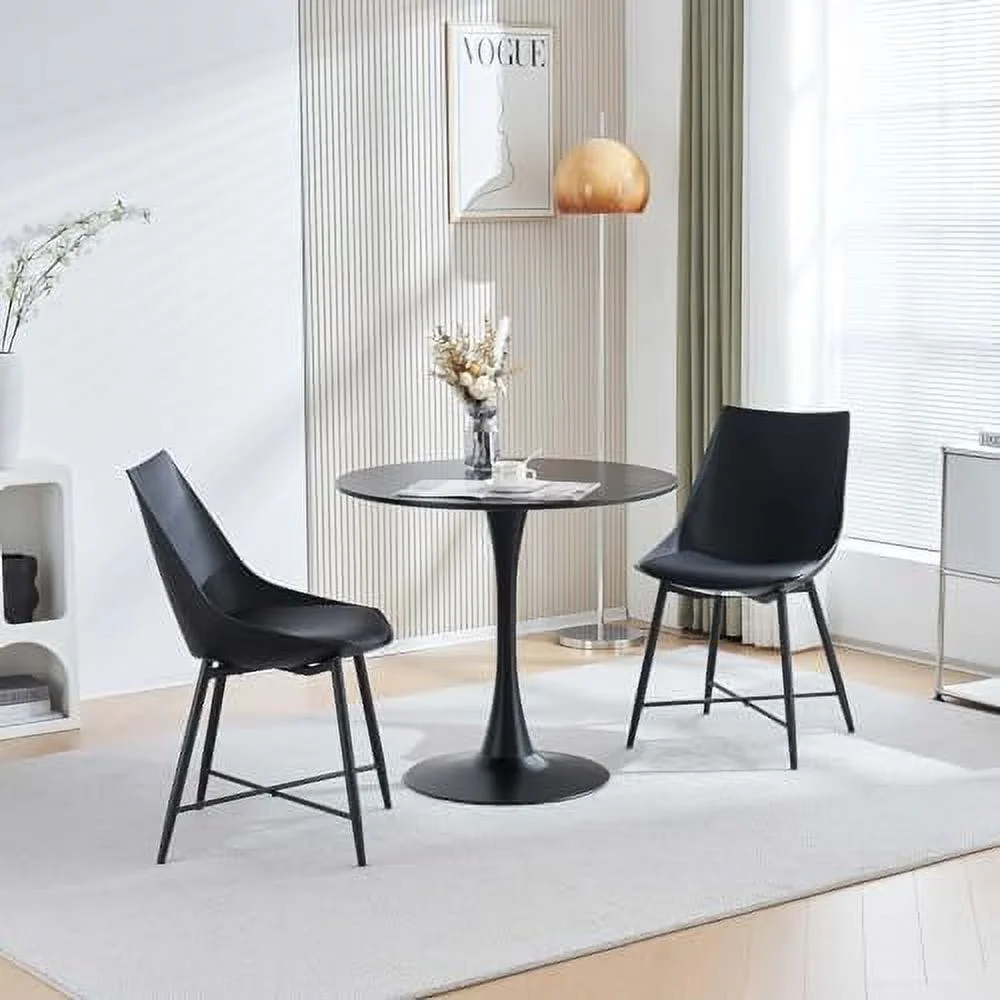 TJUNBOLIFE Modern Dining Chairs  Plastic Kitchen Chairs with PU Leather Cushions and Sturdy Metal Legs  Upholstered Armless Side Chair for Dining Room  Kitchen Living Room-Black