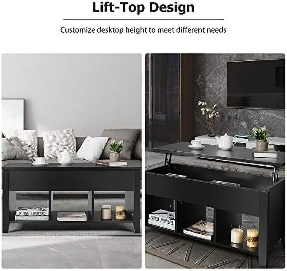 HBBOOMLIFE Lift Top Coffee Table  Wood Home Living Room Modern Lift Top  Coffee Table w/Hidden Compartment Lift Tabletop  (Rustic Brown)