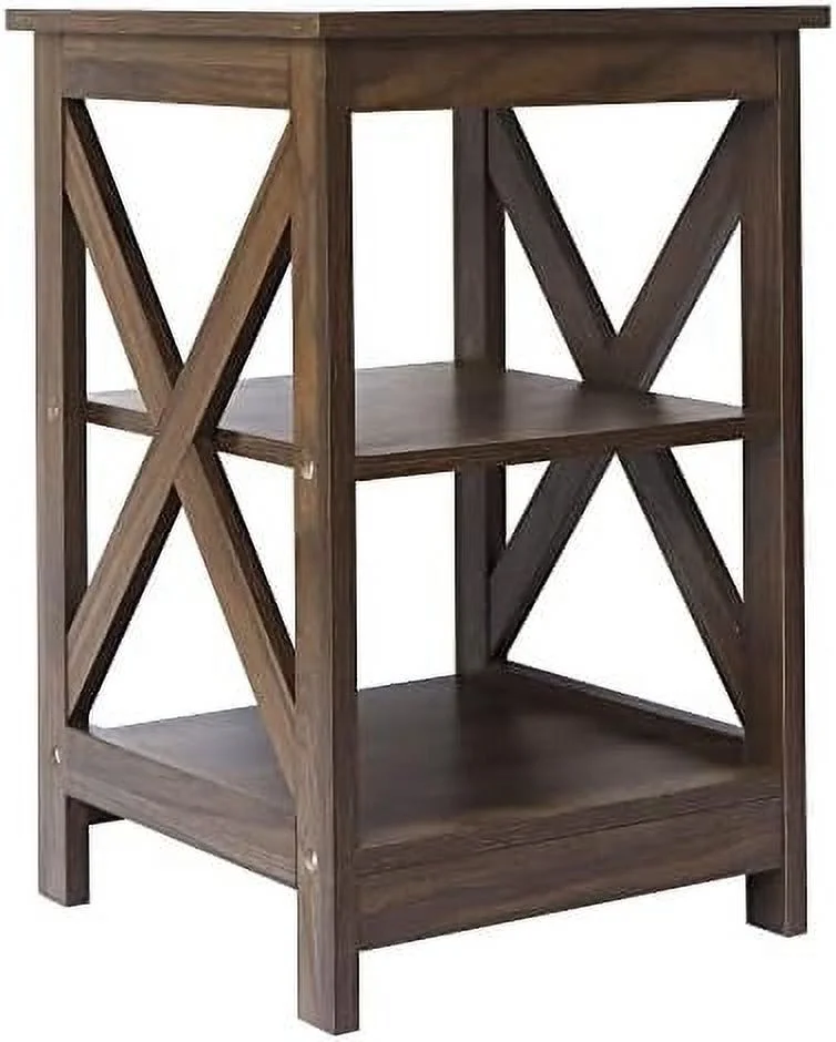 Side Table  Modern Farmhouse Wood End Table with 3-Tier   White Oak