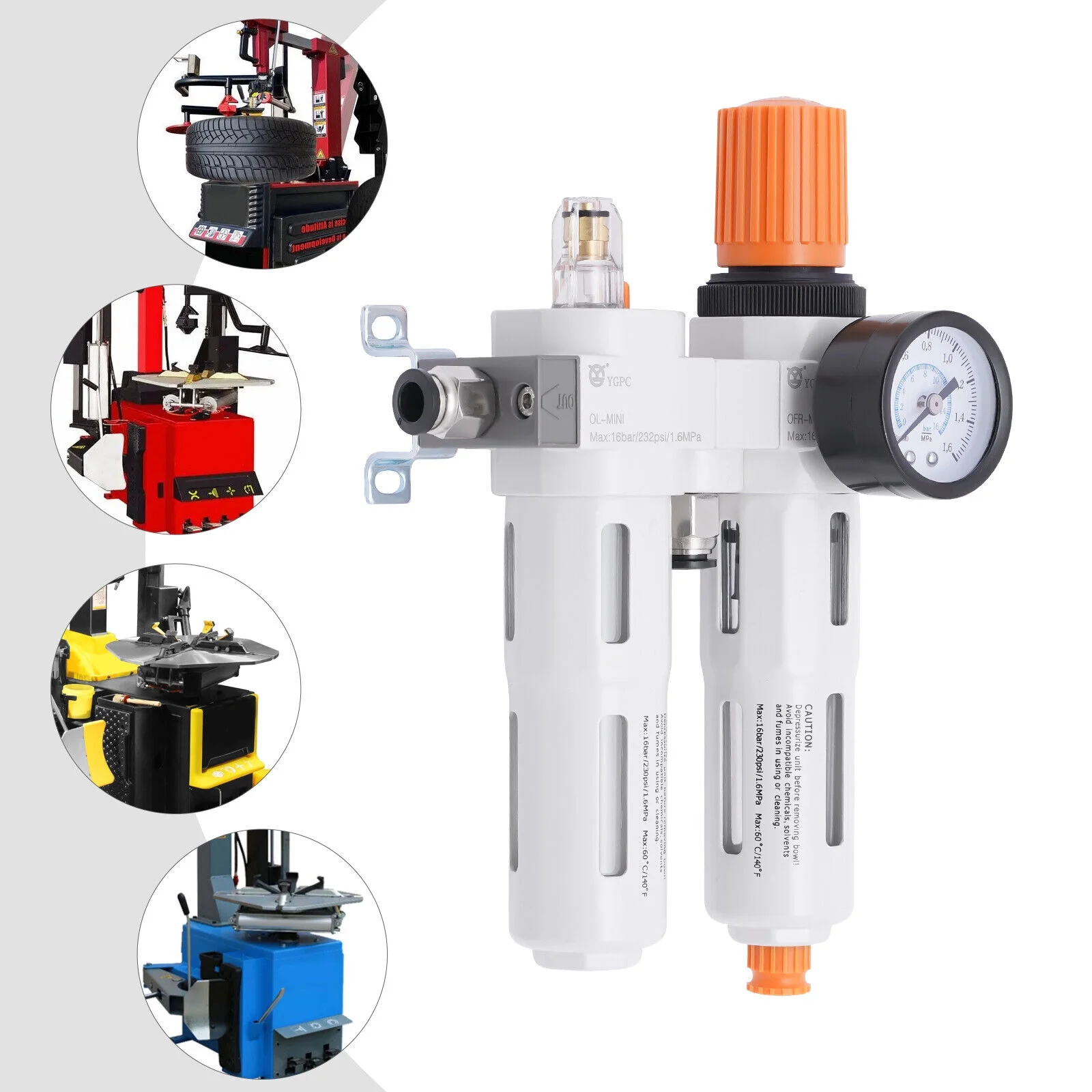 ZhdnBhnos For Eagle Ranger Triumph Tire Changer Air Pressor Oil Water Regulator Separator Trap Filter w/ Pressure Gauge