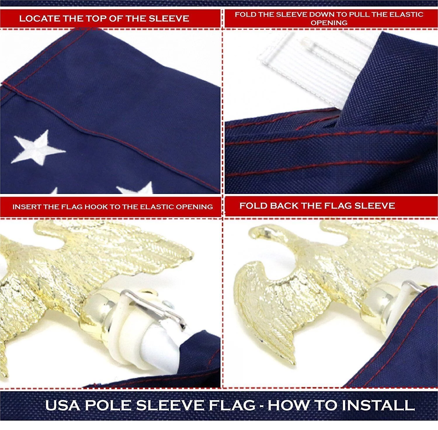 American USA US Flag 28x40 Inch Embroidered Stars Sewn Stripes Nylon Pole Sleeve