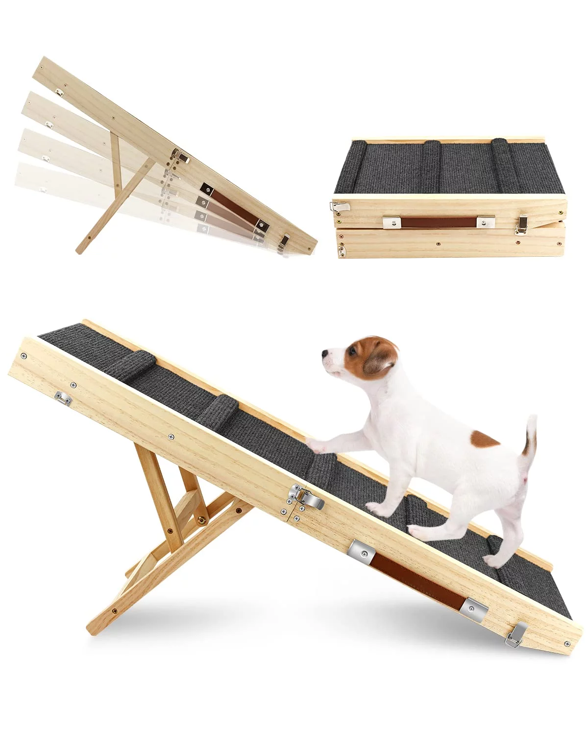 TNELTUEB Adjustable Dog Ramp, Wooden Folding Portable Pet Ramp,Rated for 30 LBS, 32.6