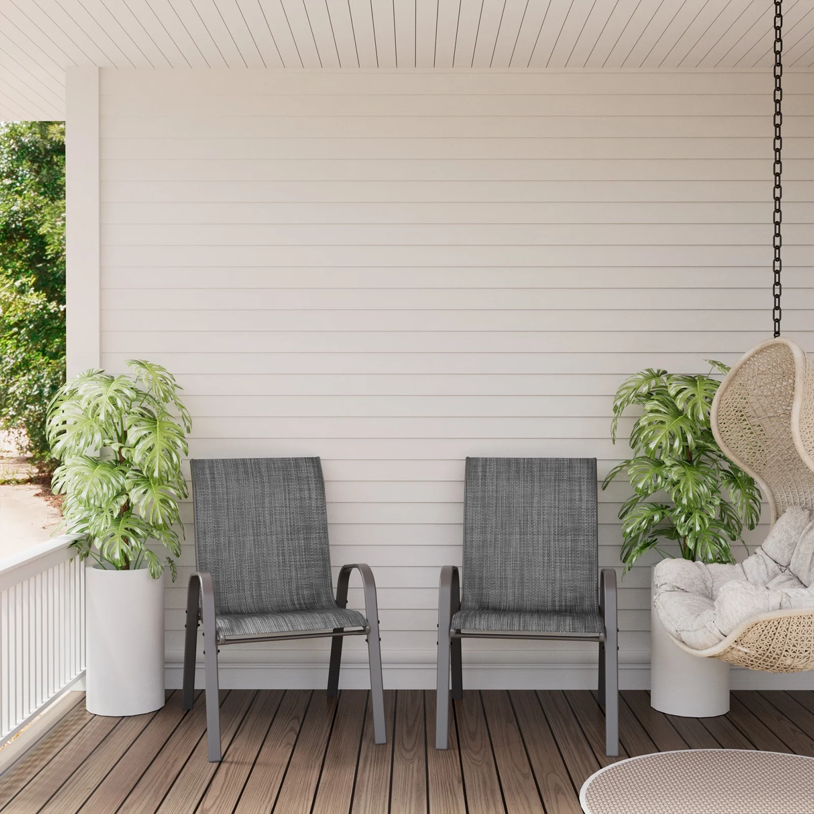 ELPOSUN Patio Chairs Set of 2, Outdoor Stackable Dining Chairs for All Weather, Breathable Garden Outdoor Furniture for Backyard Deck,Grey & White