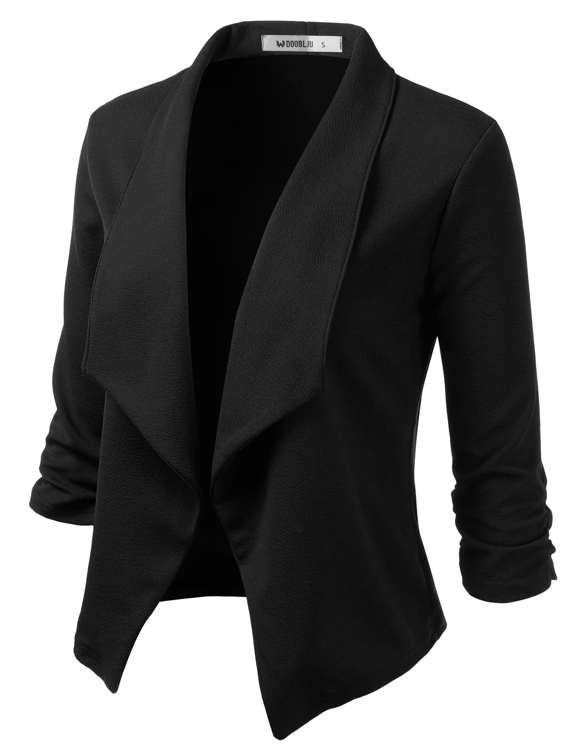 Doublju Women's Ruched 3/4 Sleeve Open Front Blazer Jacket with Plus Size