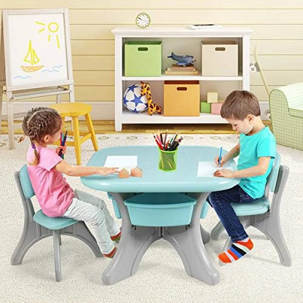 SQRTCV Table and Chair Set  3 Piece Activity Table w/Detachable Toy  Bins & 2 Chairs for Children Reading Art Craft  Strong Bearing Capacity  Lightweight for Toddler  Green