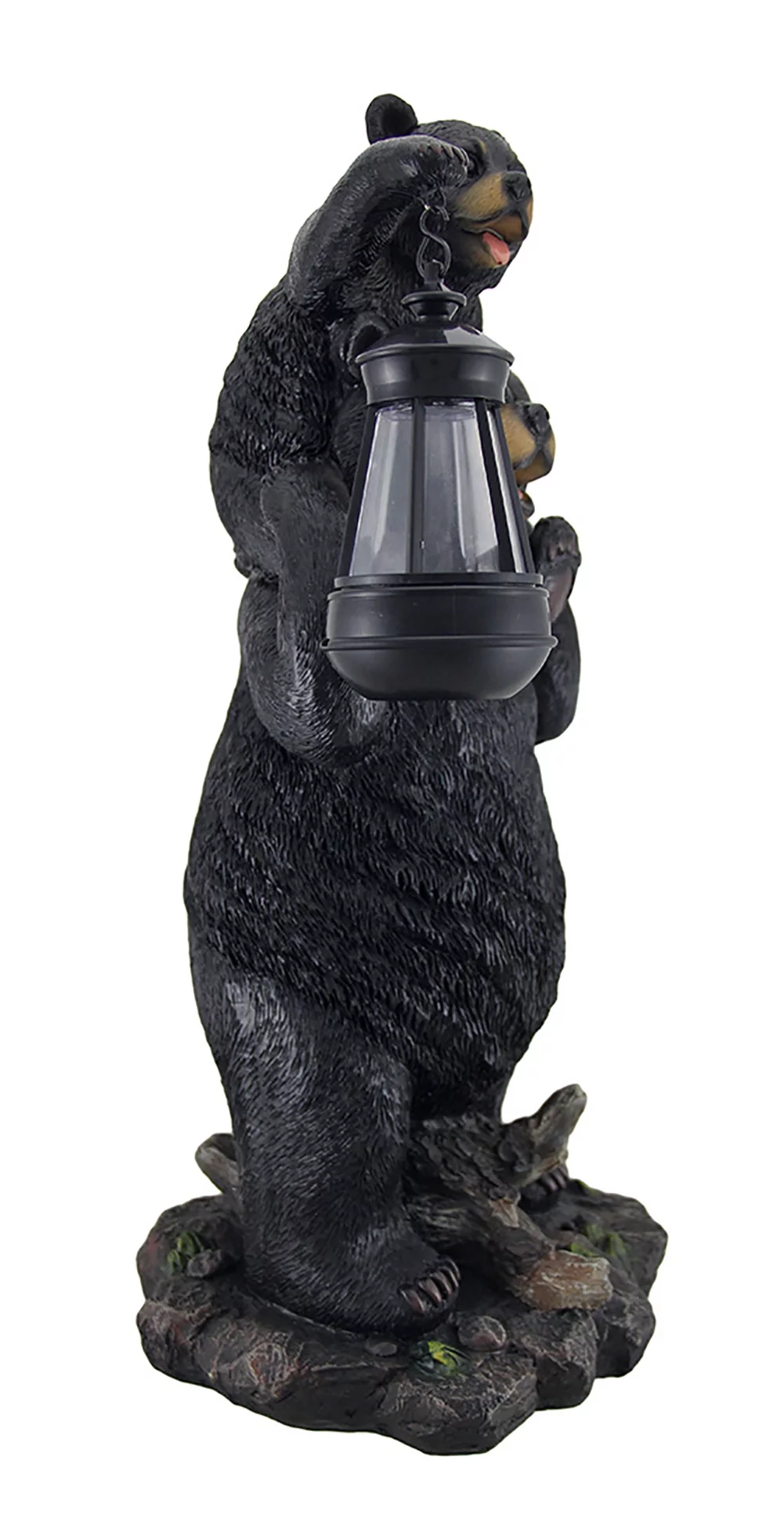 Zeckos Lifting Spirits Bear Cub on Shoulders Statue and Solar LED Lantern