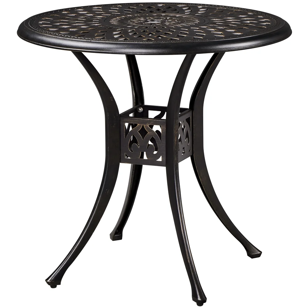 Alden Design 31in Round Cast Aluminum Patio Bistro Table with Umbrella Hole for Outdoor, Bronze
