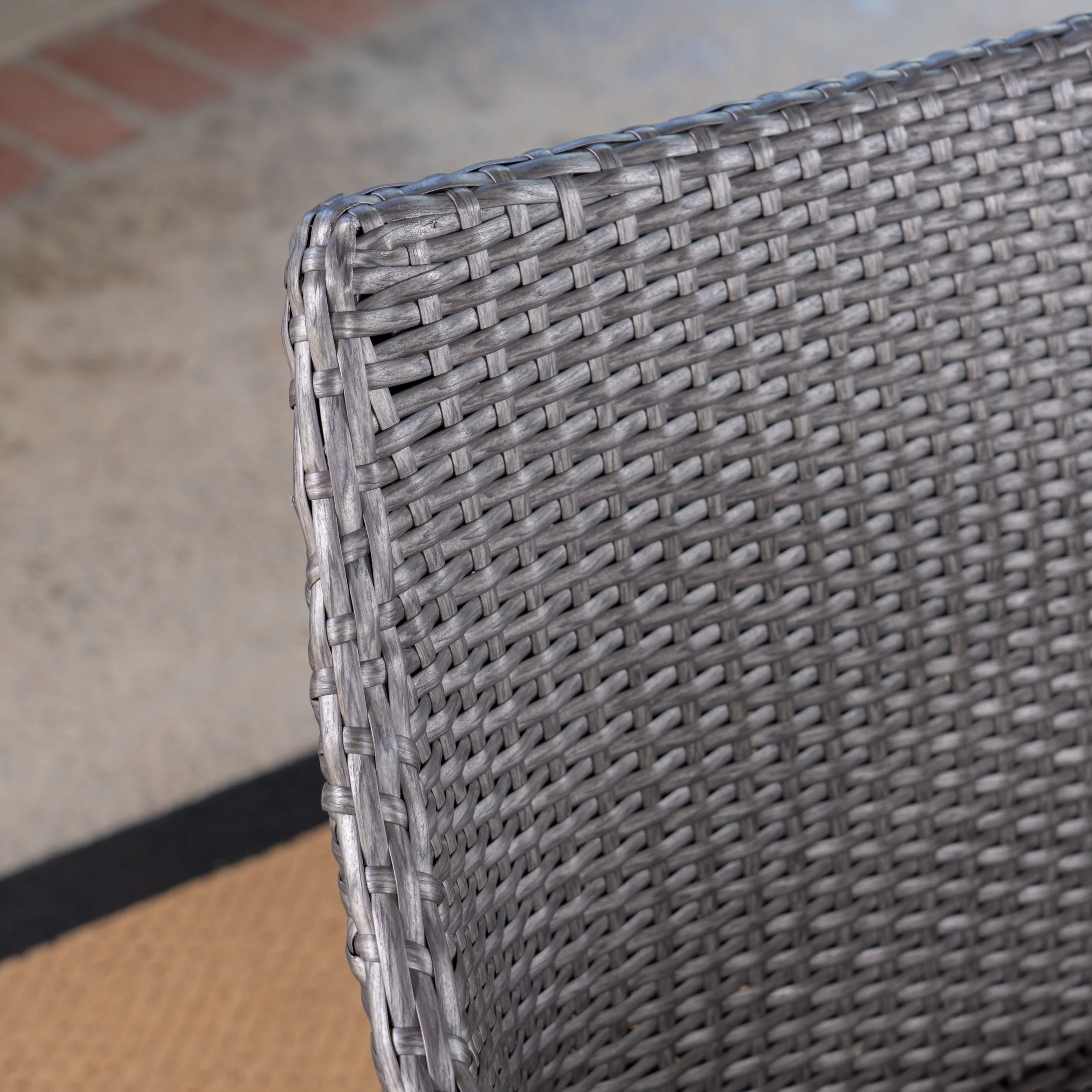 Porto Outdoor 5 Piece Wood and Wicker Dining Set, Gray, Gray