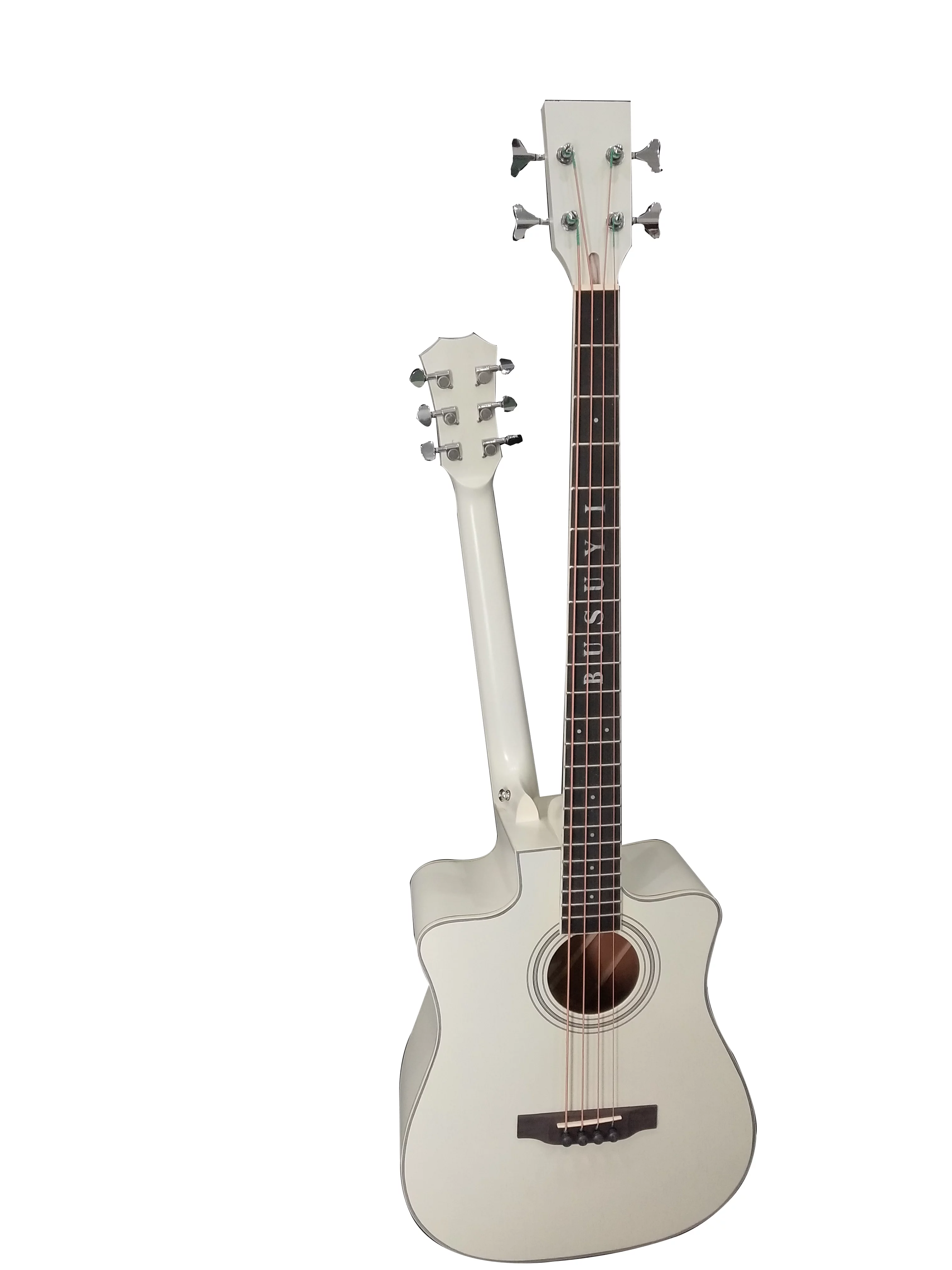 Busuyi Acoustic Electric Guitar 4 String Bass 6 String Lead Acoustic, Travel Acoustic Guitar with Classical Metal Heel 41 inch Bass Guitar, 39inch Acoustic, Double Neck Guitar (White)  All Levels