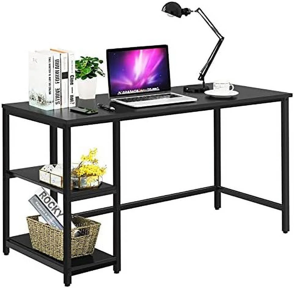 CGFHYP Home Office Computer Desk with 2  Shelves  Industrial Study Writing Desk Workstation Laptop Table with Sturdy Metal Frame (Coffee)