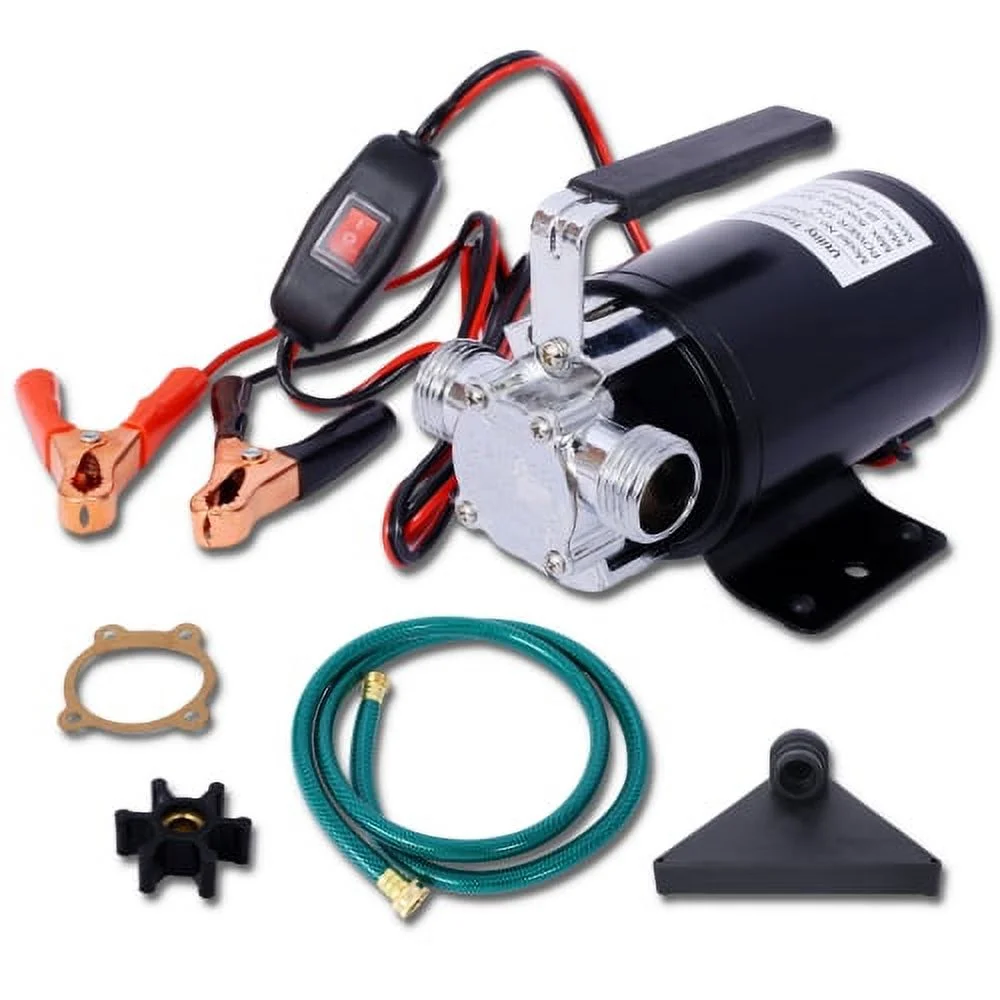 Zateety DC 12-Volt 1/10HP 330GPH Battery Powered Mini Portable Electric Utility Sump Transfer Water Pump with Water Hose Kit Black
