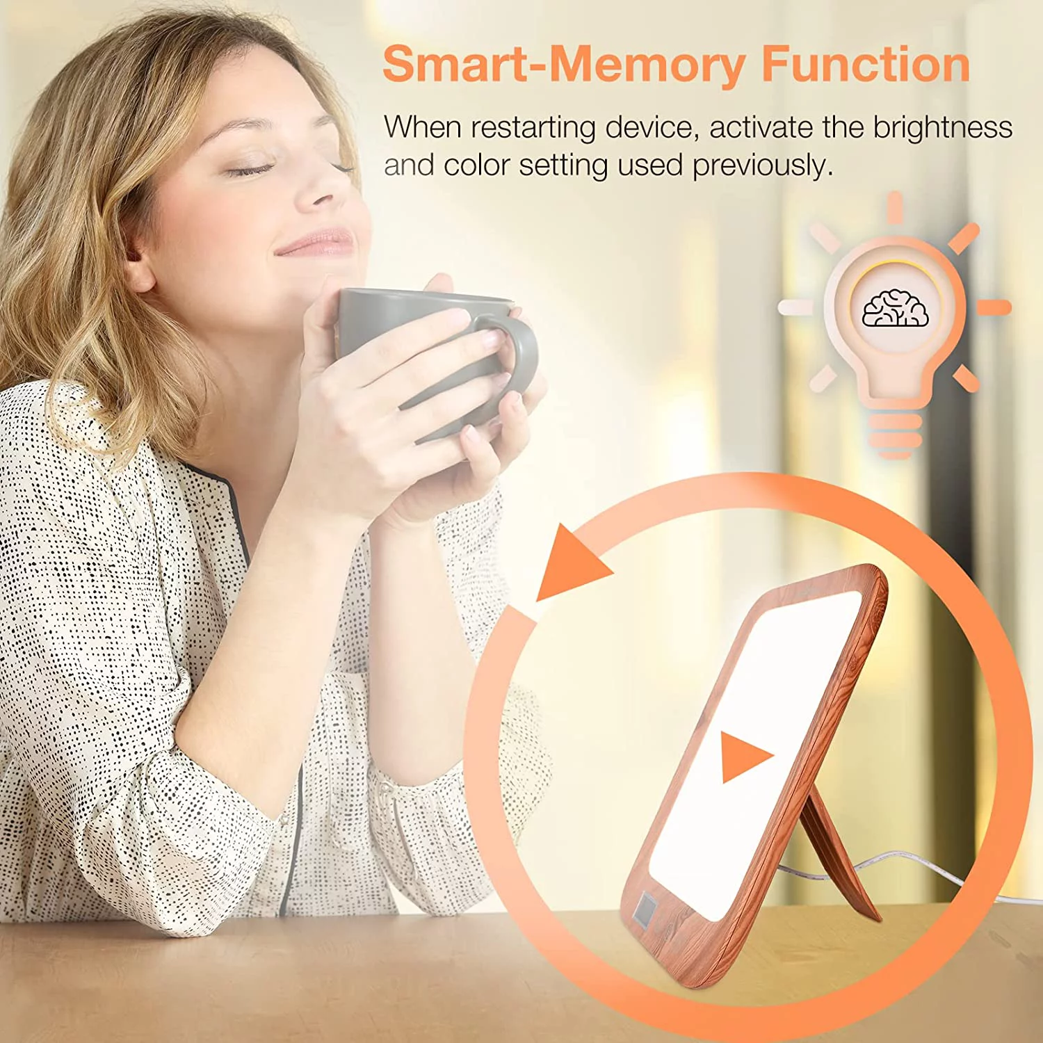 Light Therapy Lamp Luminous Easy@Home Lamp, Boost Mood Improve Sleep UV-Free 10000 Lux ELT-492-WG (Wood)