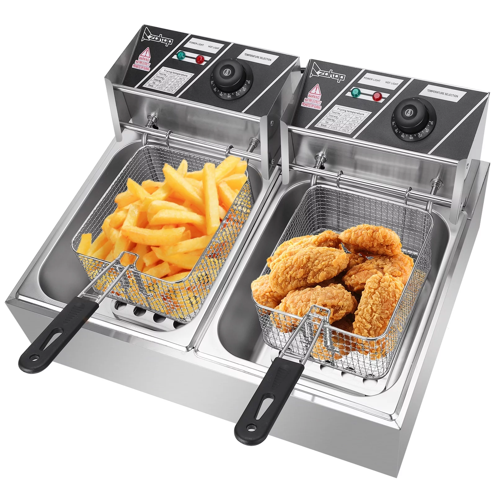 【Replace the old encoding 26280116】EH82 5000W MAX  12.7QT/12L Stainless Steel Double Cylinder Electric Fryer US Plug