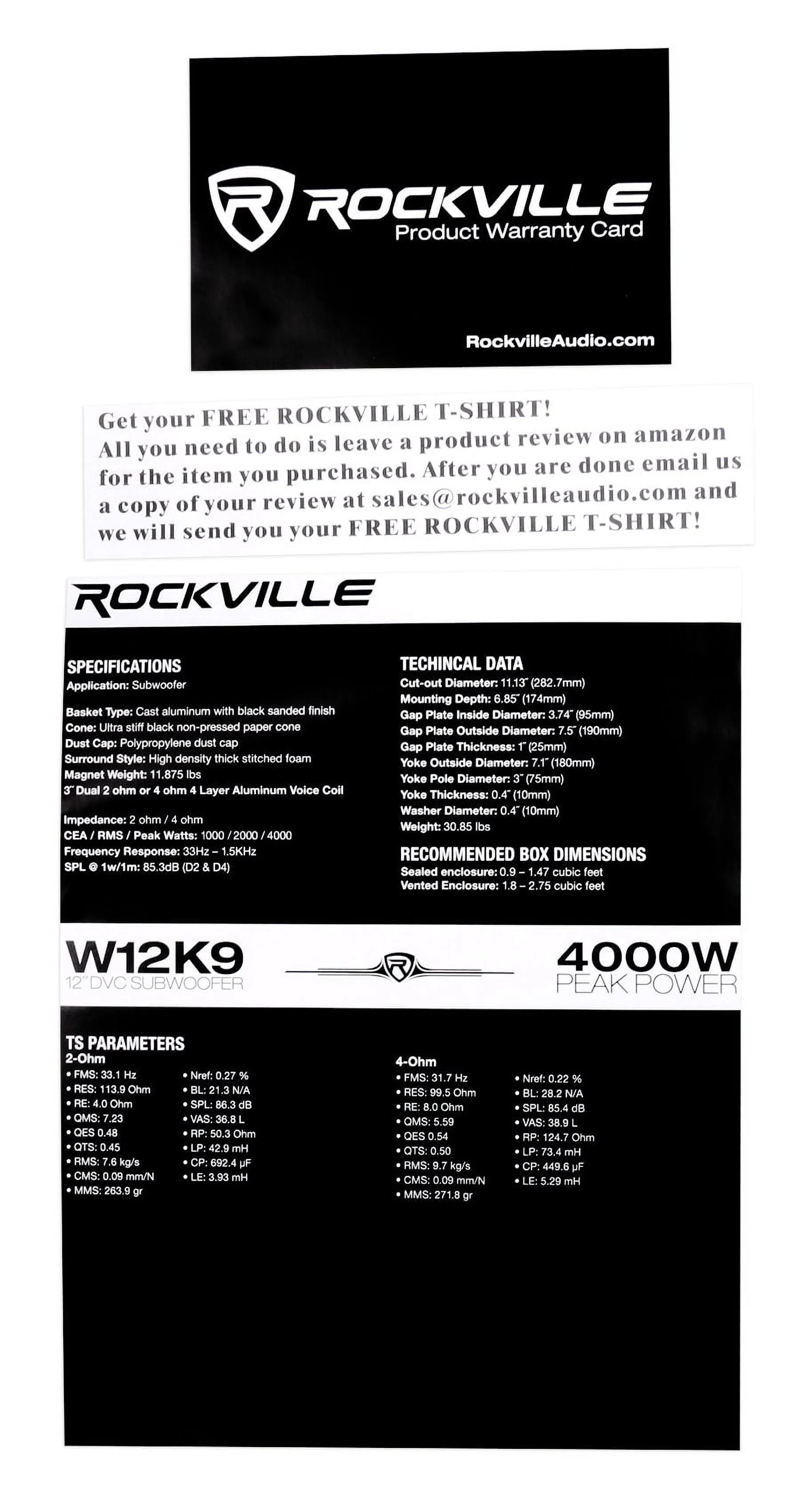 (2) Rockville W12K9D4 12