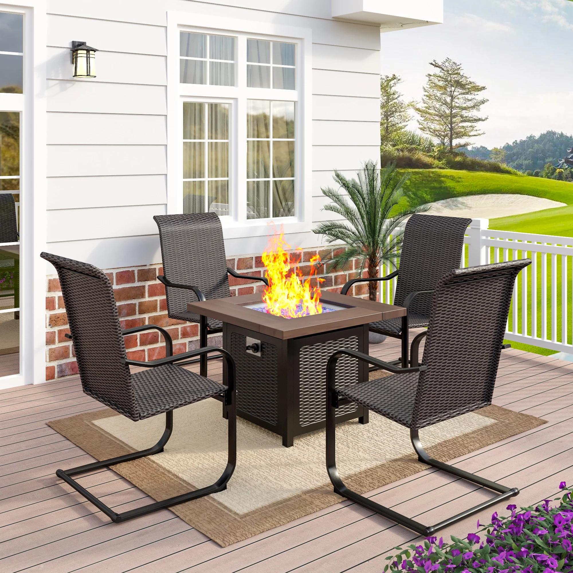 MF Studio 5 PCS Patio Dinning Set with Gas Fire Pit Table